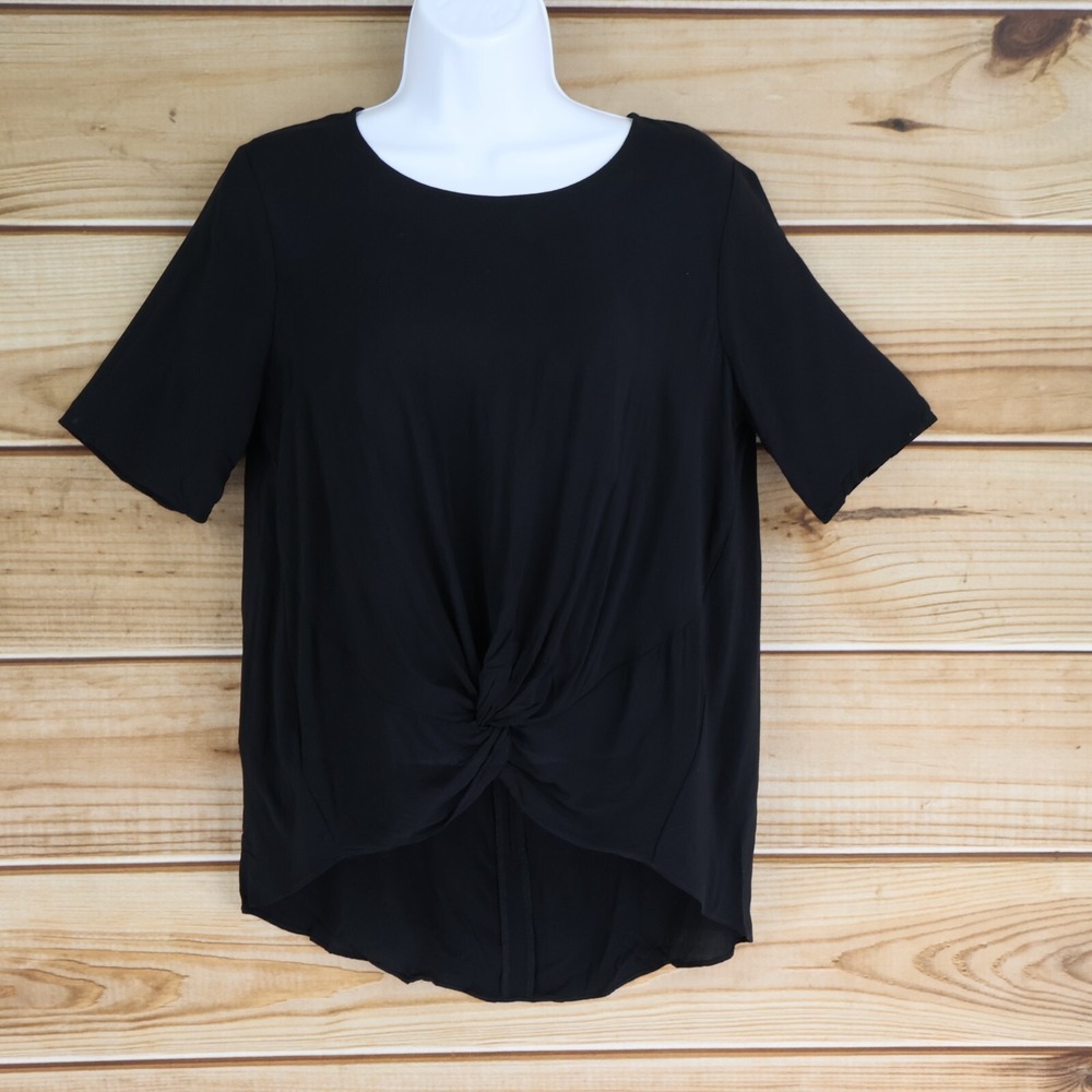 BCBGeneration Blouse Womens Sz S Black Gathered Front Lightweight Short Sleeves‎